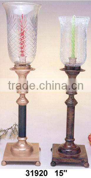 Metal Hurricane Lamp With Glass Chimney