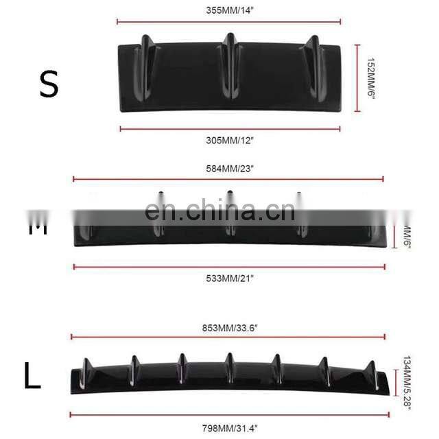 Abs Gloss Black carbon Fiber Universal rear Bumper Spoiler universal diffuser
