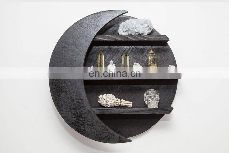 Wall Mounted hexagon mirror with customized color wooden frame Hanging Storage Display makeup mirror shelf Wall Decor
