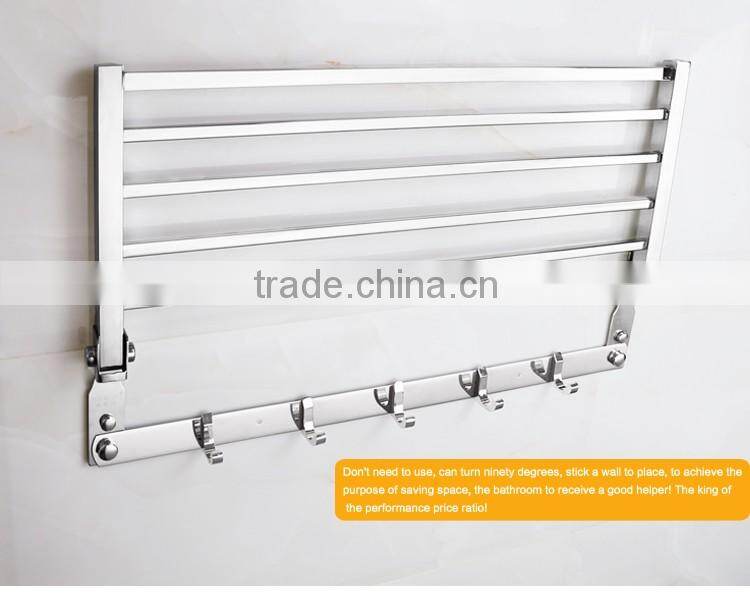 Wesda 90 degree rotation bathroom wall towel shelf with hooks A0107