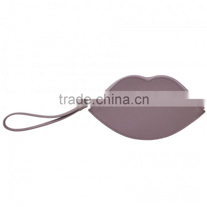 red and pink stylish leather lip shaped coin purse money bag wristlet change pouch for ladies