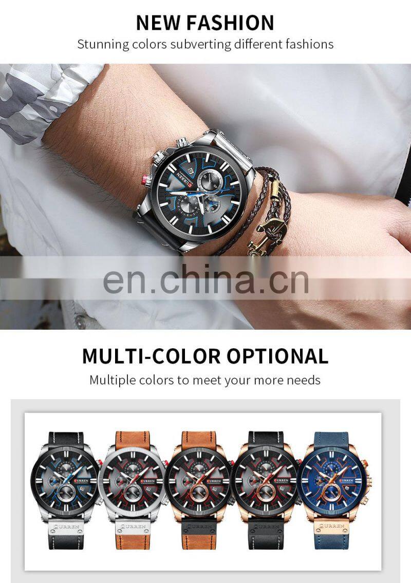 CURREN Casual Sport Watches for Men Blue Top Brand Luxury Military Leather Wrist Watch Man Clock Fashion Chronograph Wristwatch