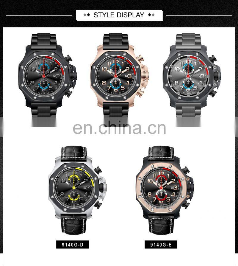 Japan movt quartz stainless steel back waterproof men leather oem watch