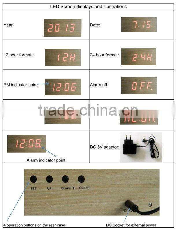 LED Wood Desk Clock with Touch Function and Temperature Show