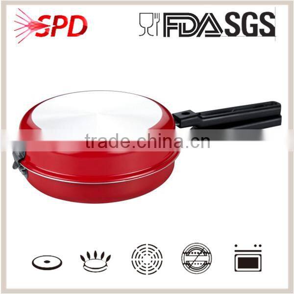 aluminum red round double side grill pan with removable handle
