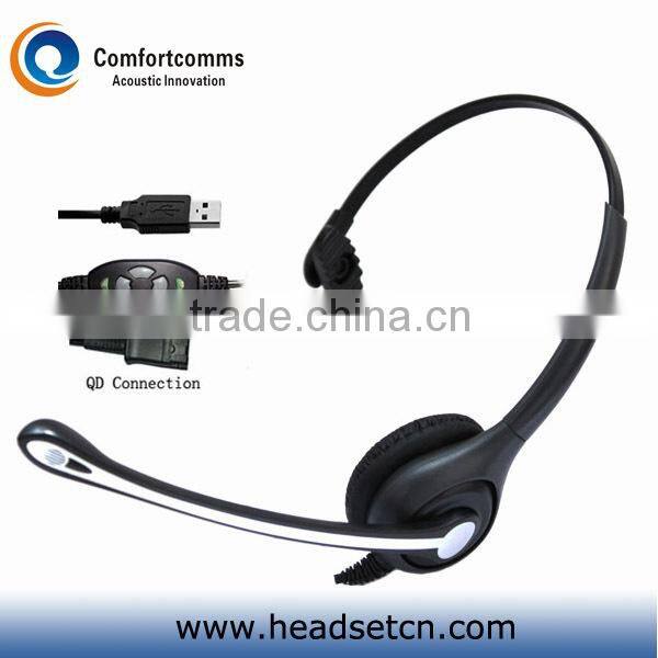 Super lightweight call center computer USB headset with QD HSM-600NPQDUSBC