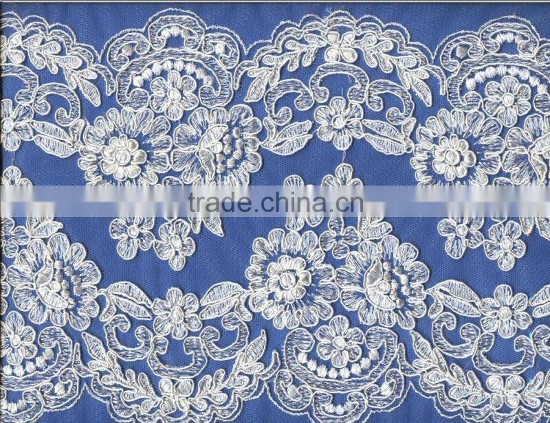 2015 China wholesale double side wedding corded bridal lace trim