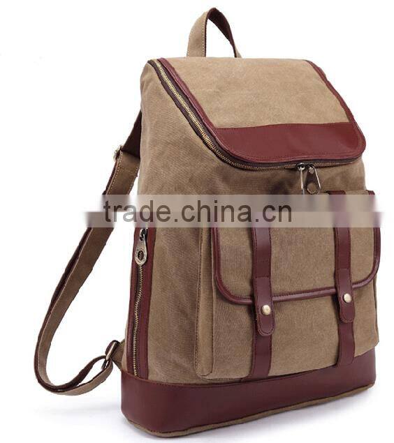 High Quality Brown Canvas Teens Double Shoulder Backpack for Travel