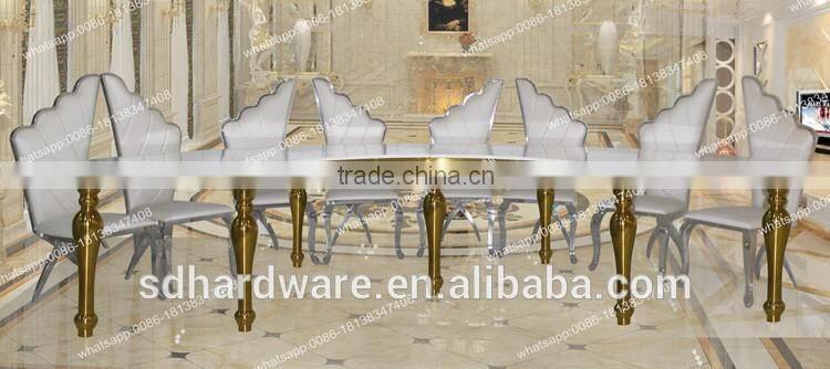 latest design royal half moon shape golden chair stainless steel table wedding