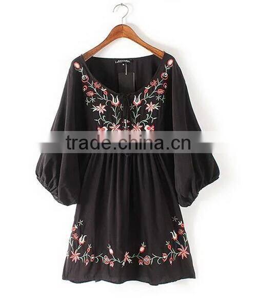 2016 Summer Women Ethnic Embroidery Half Sleeve African T- shirt Dress