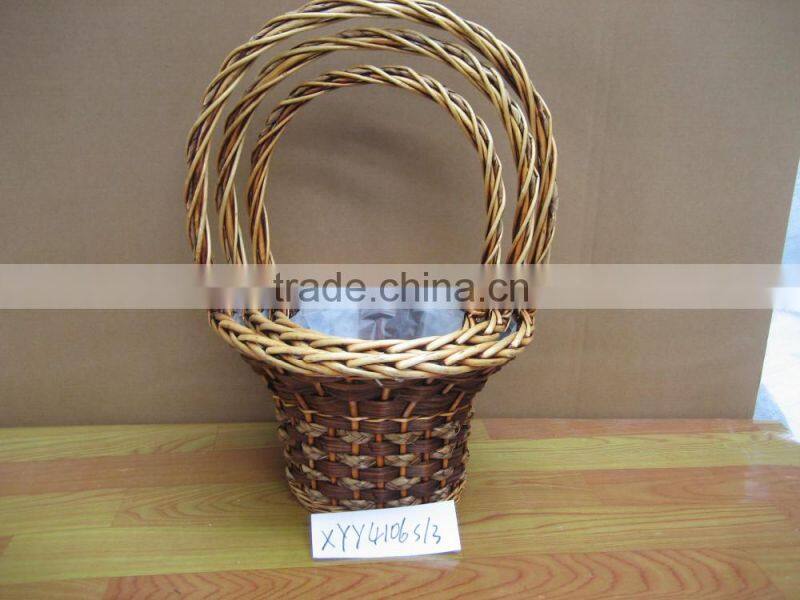 round baskets for willow wicker flower with high handle factory supplier