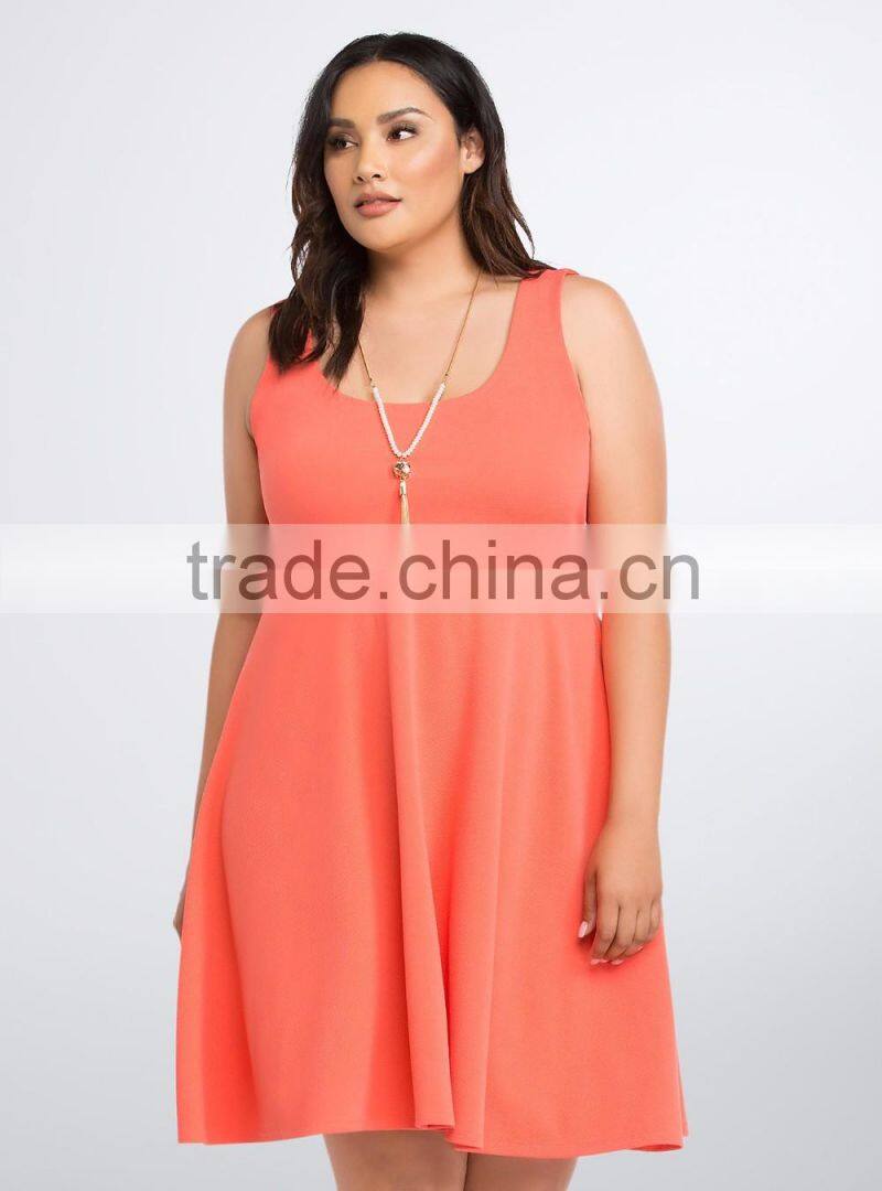 Textured Cross Back Coral Skater Dress 3XL Plus Size Dress