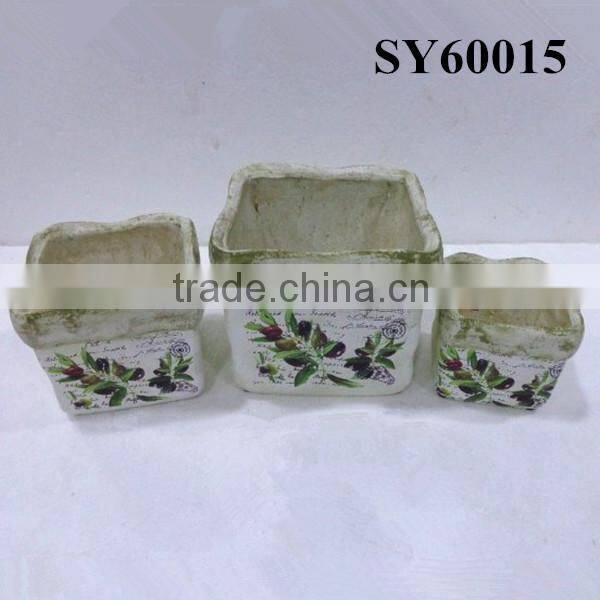 Cheap decal square terracotta plant pot