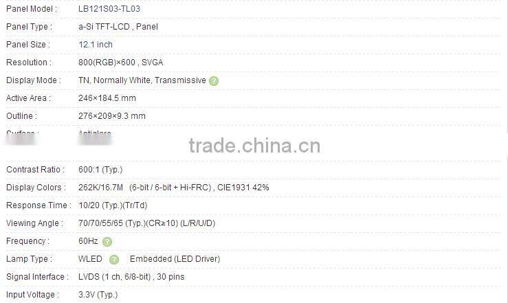 12.1 inch LB121S03-TL03 a-Si TFT-LCD Panel For LG