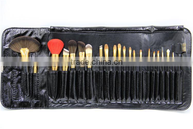 professional 22 pcs brushes for makeup - quality black leather bag