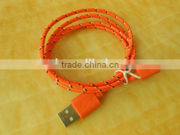 2014 wholesale colorful fabric braided usb data cable