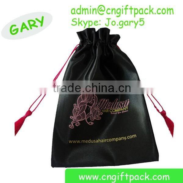 Custom Printed Satin Drawstring Bags for Bundle Hair Packaging