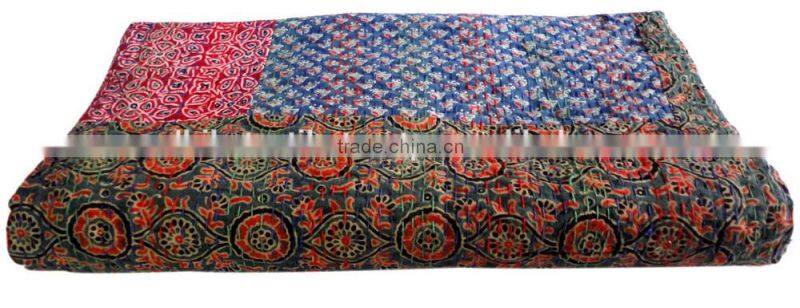 RTHKG-1 Beautiful Traditional Handmade Cotton Fabric Patchwork Kantha Gudri Throw Bedspread Indian Textile Wholesaler Jaipur