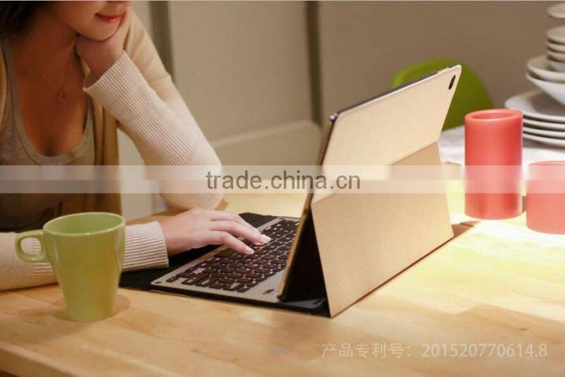 fashion style 2-in-1 Aluminum Metal Bluetooth Keyboard+Leather Case For Apple iPad Pro 12.9"