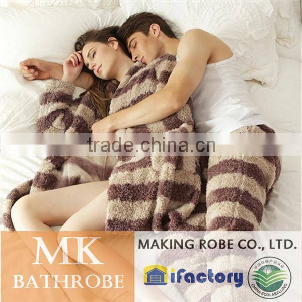 High Water Absorbency Women Fleece Stripe Robe /Bathrobe