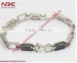 Costume hot sale 925 silver cz bracelet with pave setting heart charm,fashion charm bracelet jewelry for trendy&cute girls