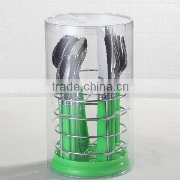 Machine Polish Stainless Steel PP Plastic Handle Cutlery With Metal Basket