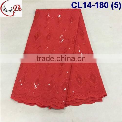 CL14-180(4) 2016 multi-color cotton with sequinse lace hot sales lace African cotton/swiss lace fabric for man and woman