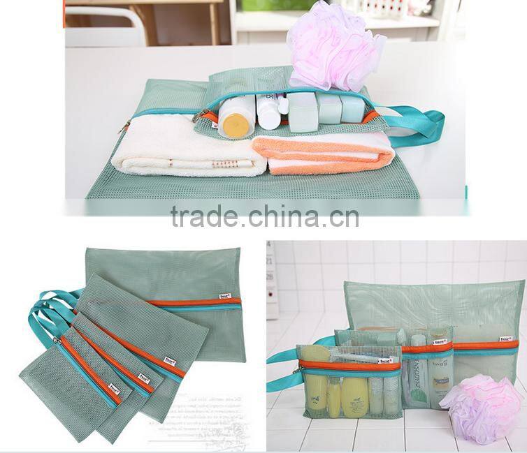 4 Pcs Handle Foldable Nylon Mesh Travel Luggage Wash Bag Clothes Storage Pouch
