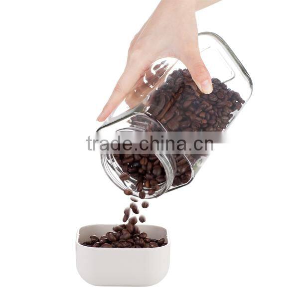 SINOGLASS XL size 1700ml unique square round design with measuring lid glass square round design Storage Jar set