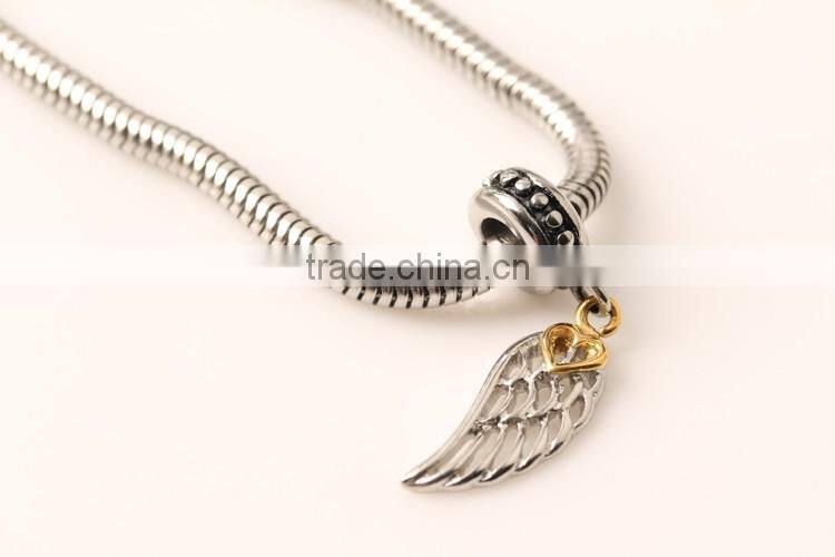 Wholesale Angel Feather Wing Golden Heart Dangle Pendant Feather charms