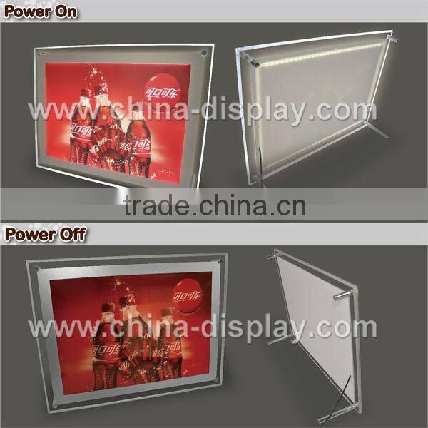 Slim-line illuminated desktop sign holder led picture frame