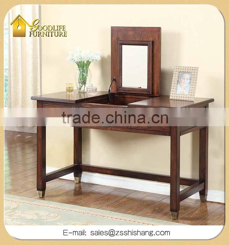 Multifunctional Antique Oak Wood Dressing Table and Writing Desk