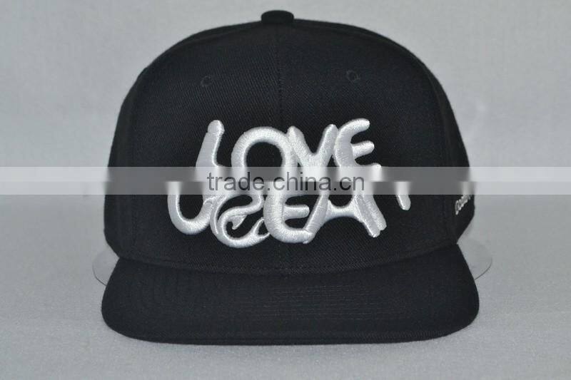 Guangzhou hat factory professional custom 100% surface/black/white embroidery logo/flat brim hat