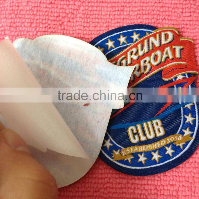 laser cut outline shape iron on woven patch,woven badge for uniform
