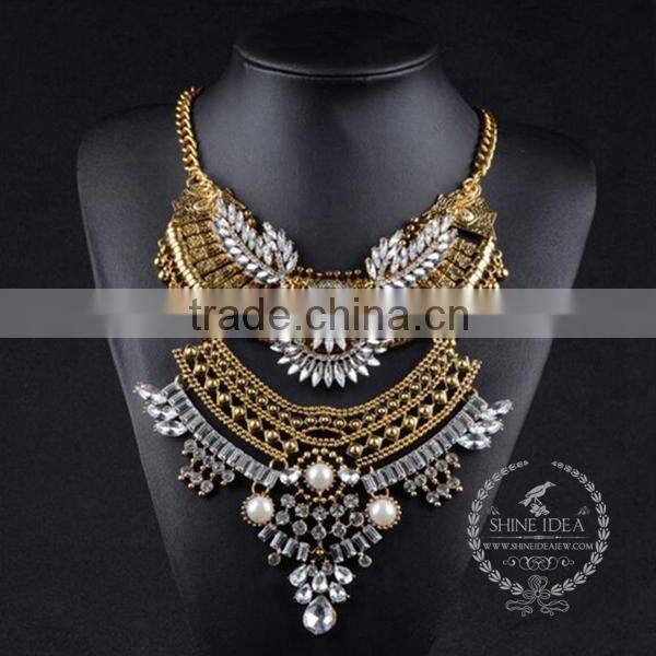 high quality vintage rhinestone imitation pearl chunky statement necklace tin alloy fashion women pendant necklace 6390144