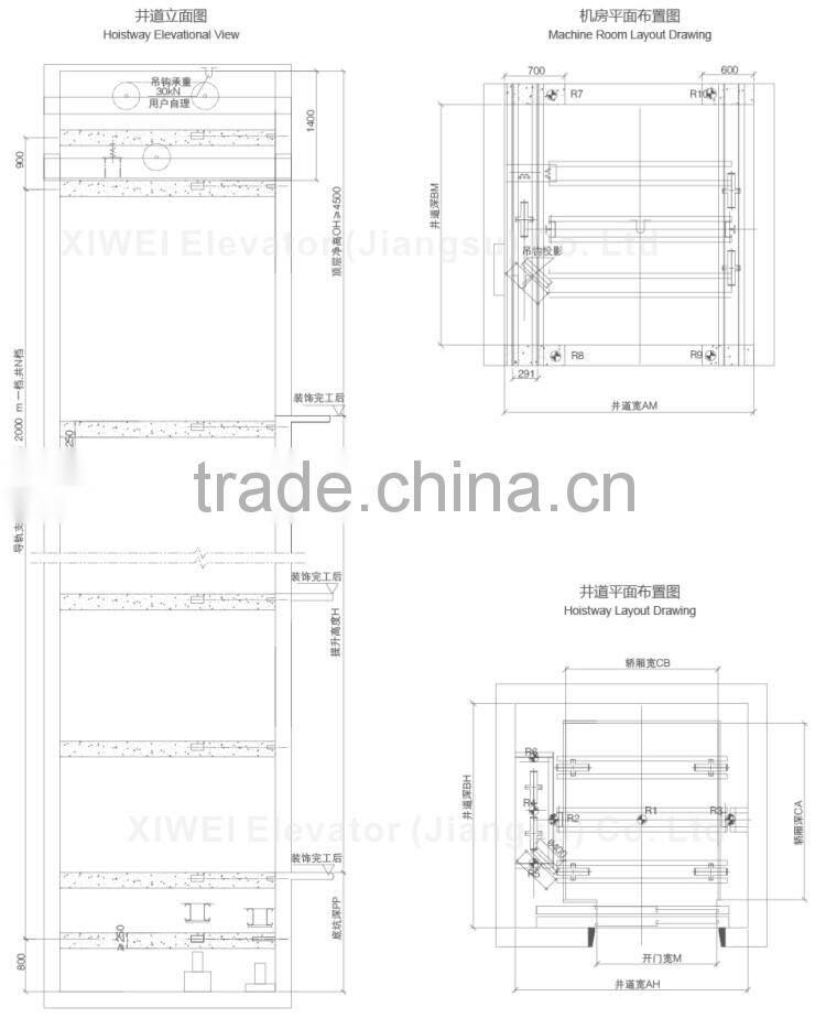 3000kg machine room car elevator with 0.5m/s