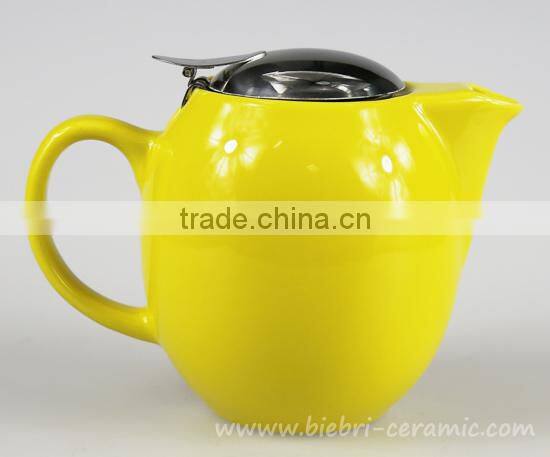 350ml Elegant Yellow Color Glazed Mini Chinese Ceramic Teapot With Stainless Steel Infuser And Lids