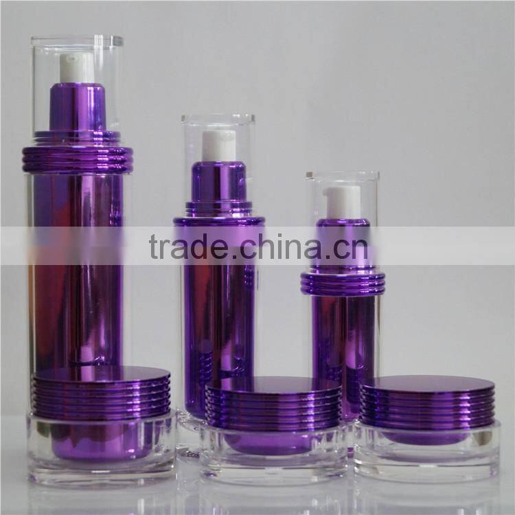 full set of cream jar and bottle in purple color for skin care products