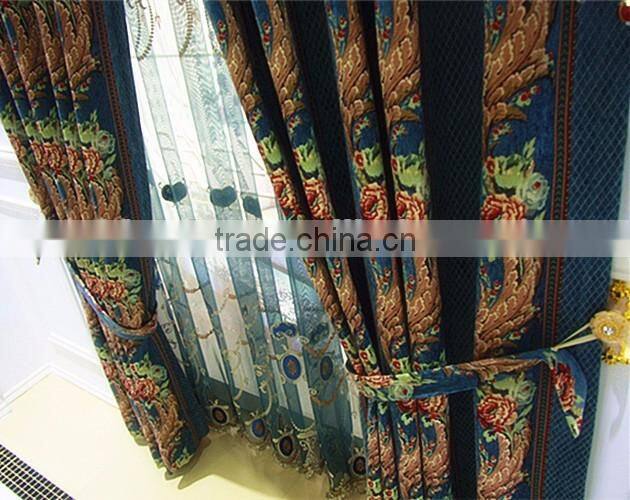 Antique Style Embroidered Organza Fabric Living Room Colorful Curtains With European Style Valances