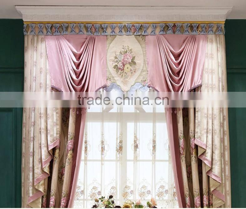 European Classical Princess Adorable Pink French Window Curtain, Warm and Sweet Pastoral Bay Window Curtain