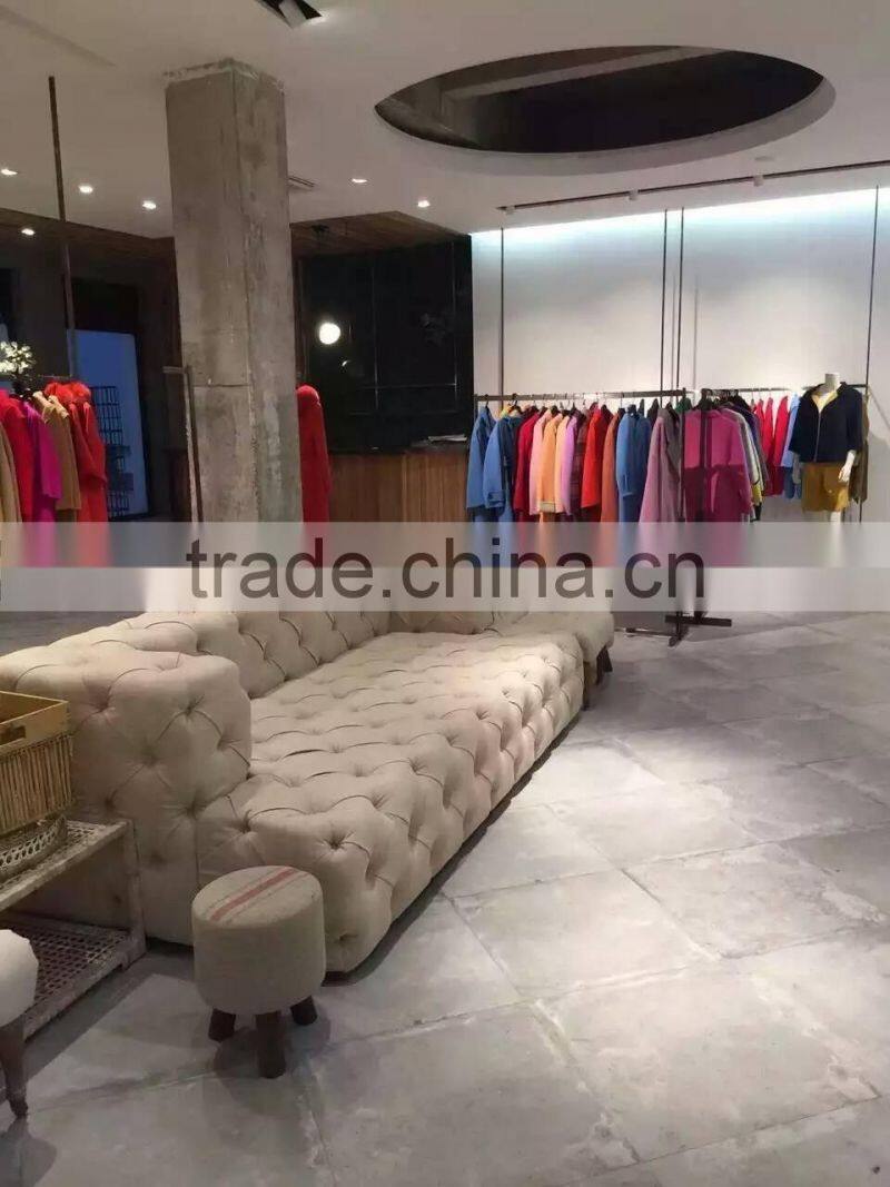 Retro Button Tufted Upholstered Fabric Sofa/ Classic Pure Linen Chesterfield Couch Sofa/ American Hot-Sale Living Room Sofa