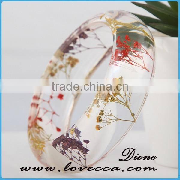 Guangzhou Factory Hot Sale Dried Flower Resin Bangles Natural Real Flower Bracelet Bangle