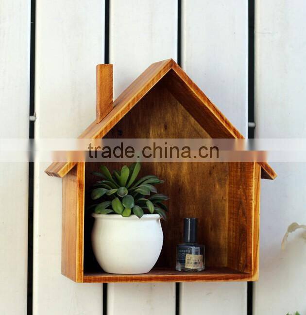 home decoration Retro small wood house wooden storage box flower pots racks on wall