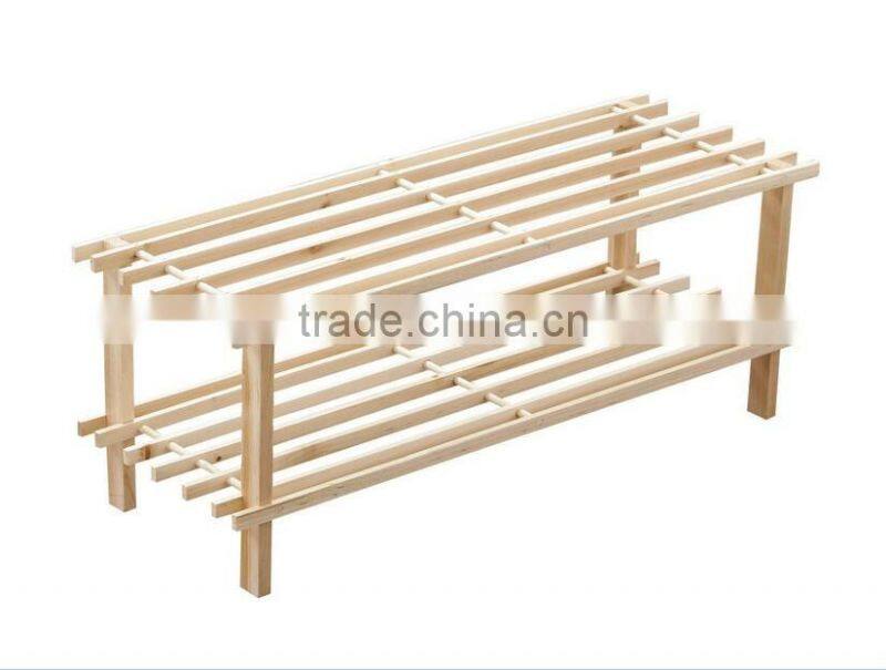 Natural Cedar Wood 2-Tier Slatted Shoe Rack - 30 x 74 x 26 cm