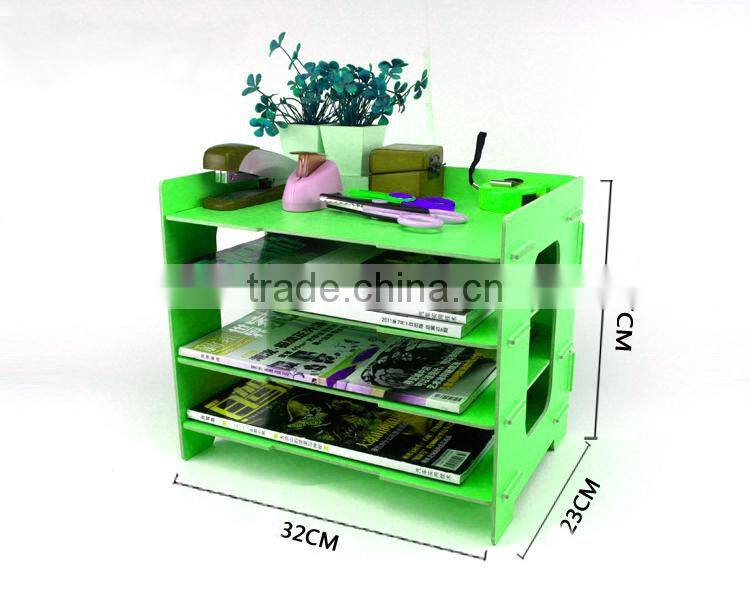 DIY A4 File Folder Desktop Shelf, Multi-function Ladder-Like Wooden Cosmetic Makeup/ Jewelry Storage Box
