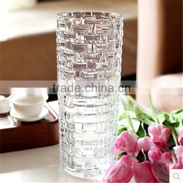Straight Hape Glass Vase with Weave for Decoration&Gift