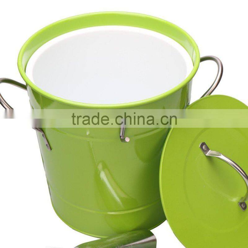 Wholesale Portable power coated metal ice bucket beer drink wine cooler with Scoop