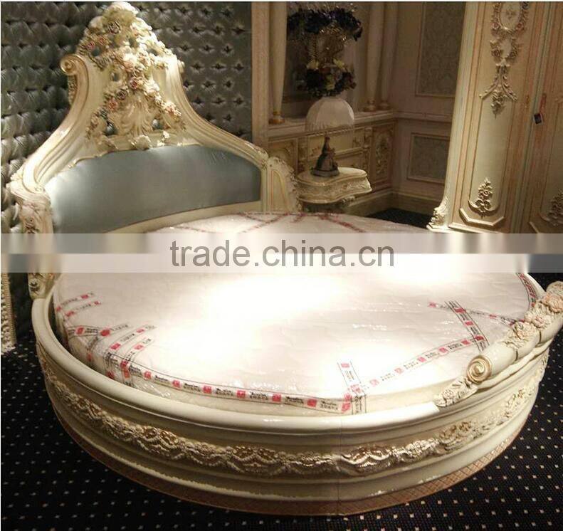 luxuious antique solid wood Italian Baroque elegant hand painting color french Retro king size round bed