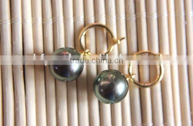 18K Gold 13-14mm Peacock Tahiti Pearl Earring Jewellery For Lady