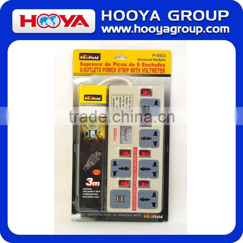 Good Quality 3m 6 Holes 6 Switch Socket with USB